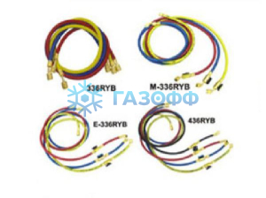 Комплект шлангов заправочных E-336RYB-B (R22, R134a, R12) 90см, с вентилями